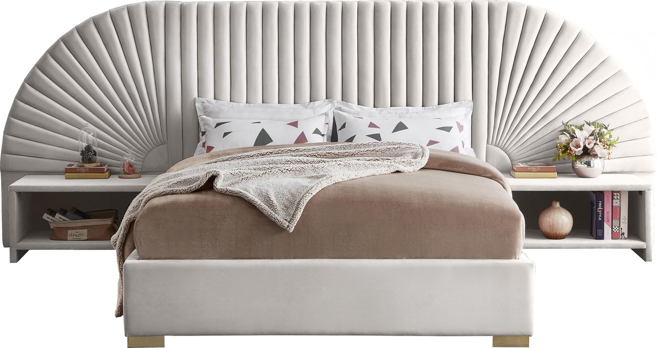 Cleo Cream Velvet King Bed (3 Boxes)