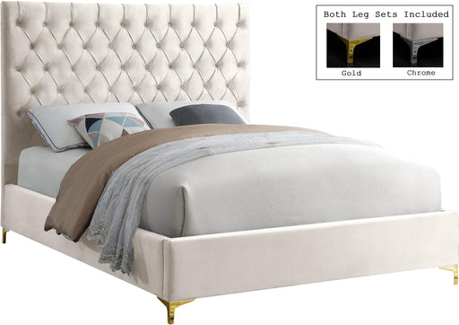 Cruz Cream Velvet King Bed - Bargain Furniture (Detroit, MI)