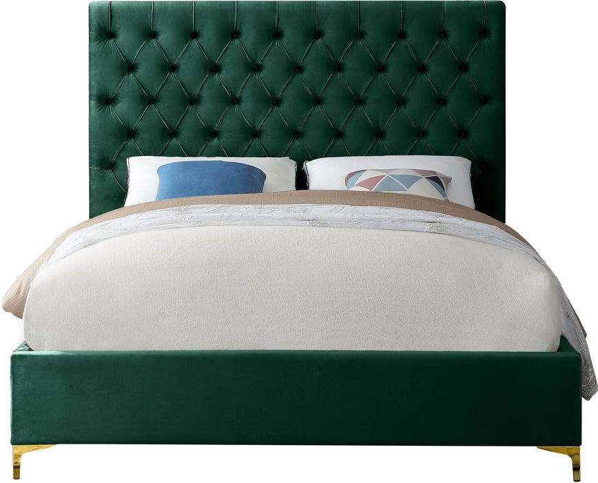 Cruz Green Velvet Queen Bed - Bargain Furniture (Detroit, MI)