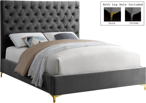 Cruz Grey Velvet Queen Bed - Bargain Furniture (Detroit, MI)