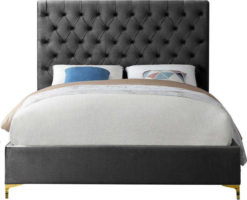 Cruz Grey Velvet King Bed - Bargain Furniture (Detroit, MI)