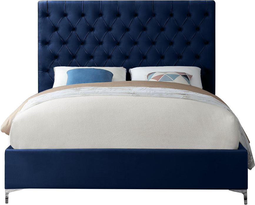 Cruz Navy Velvet King Bed - Bargain Furniture (Detroit, MI)