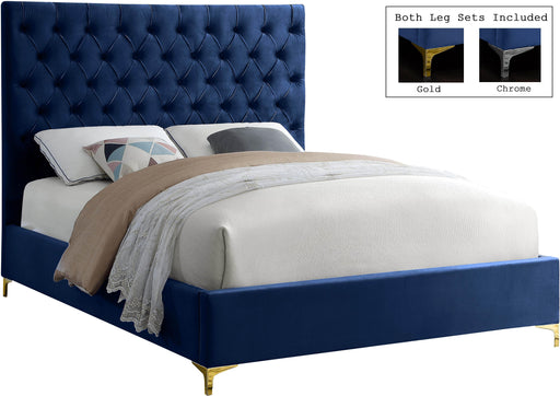 Cruz Navy Velvet King Bed - Bargain Furniture (Detroit, MI)
