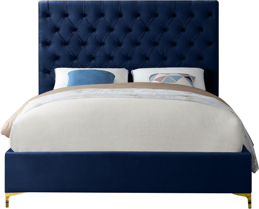 Cruz Navy Velvet King Bed - Bargain Furniture (Detroit, MI)
