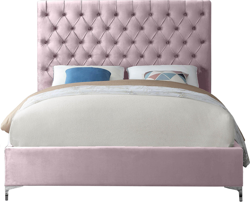 Cruz Pink Velvet King Bed - Bargain Furniture (Detroit, MI)