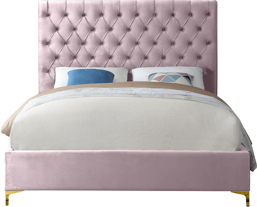 Cruz Pink Velvet King Bed - Bargain Furniture (Detroit, MI)