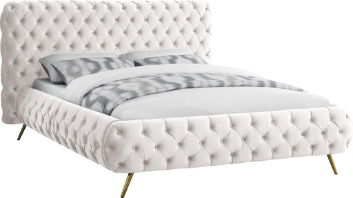 Delano Cream Velvet Queen Bed - Bargain Furniture (Detroit, MI)