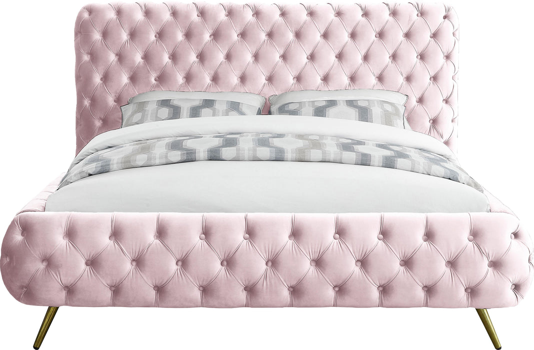 Delano Pink Velvet Queen Bed - Bargain Furniture (Detroit, MI)