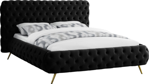 Delano Black Velvet Queen Bed - Bargain Furniture (Detroit, MI)