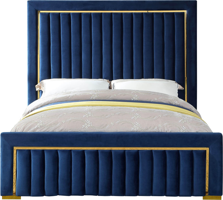 Dolce Navy Velvet Queen Bed (3 Boxes) - Bargain Furniture (Detroit, MI)