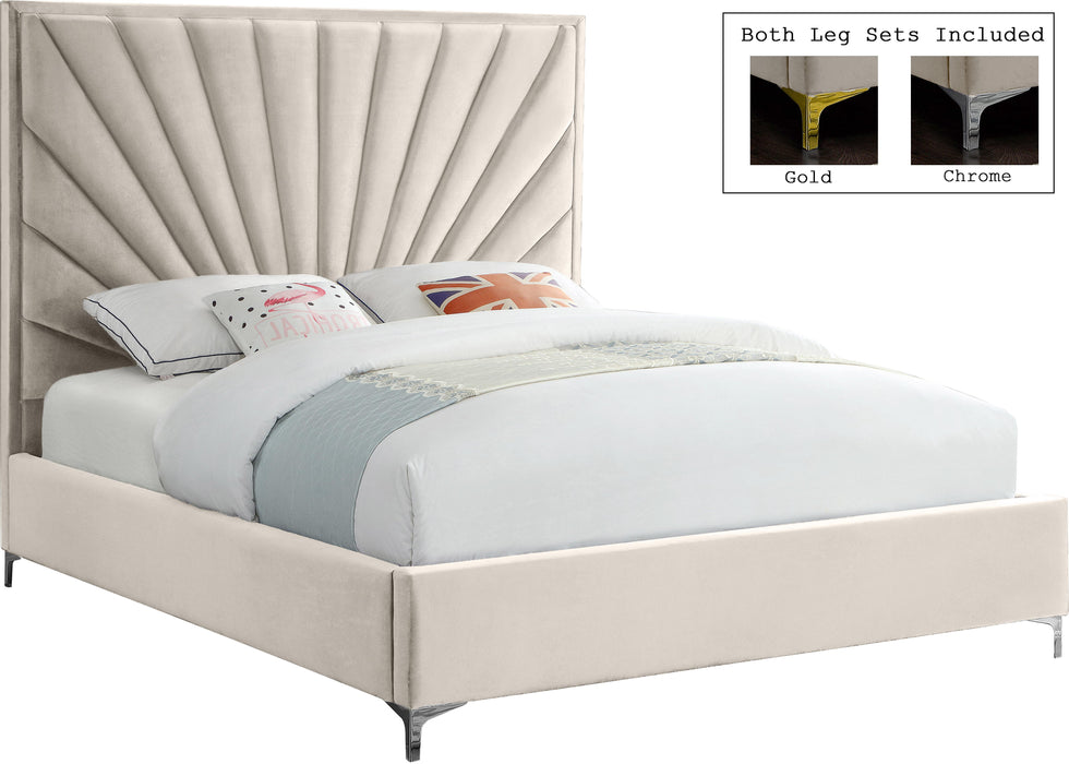Eclipse Cream Velvet Queen Bed - Bargain Furniture (Detroit, MI)