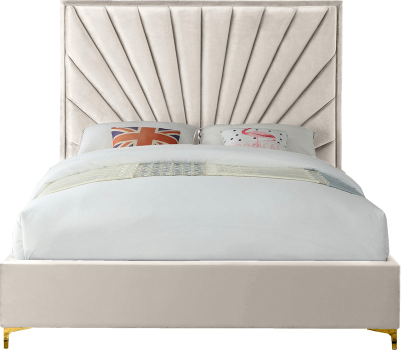 Eclipse Cream Velvet Queen Bed - Bargain Furniture (Detroit, MI)