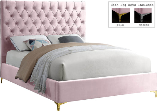 Cruz Pink Velvet Queen Bed - Bargain Furniture (Detroit, MI)