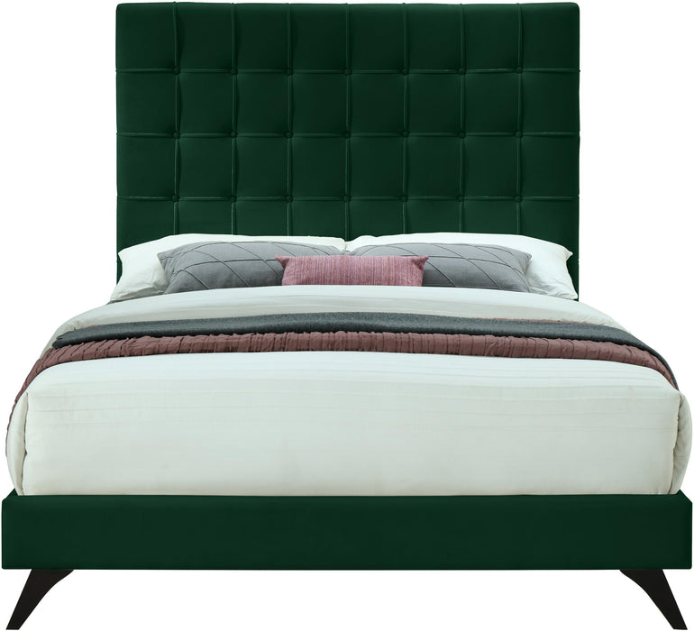 Elly Green Velvet Queen Bed - Bargain Furniture (Detroit, MI)
