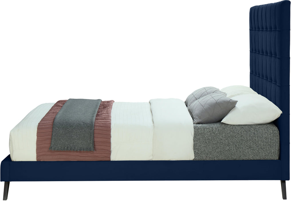 Elly Navy Velvet King Bed - Bargain Furniture (Detroit, MI)