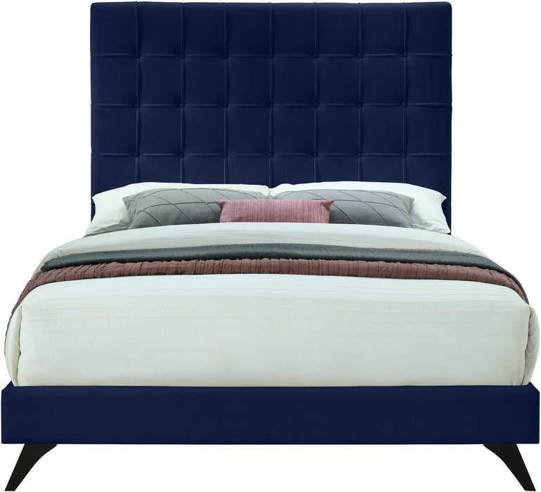 Elly Navy Velvet King Bed - Bargain Furniture (Detroit, MI)