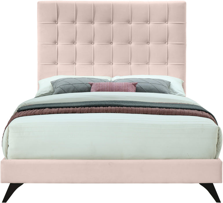 Elly Pink Velvet King Bed - Bargain Furniture (Detroit, MI)