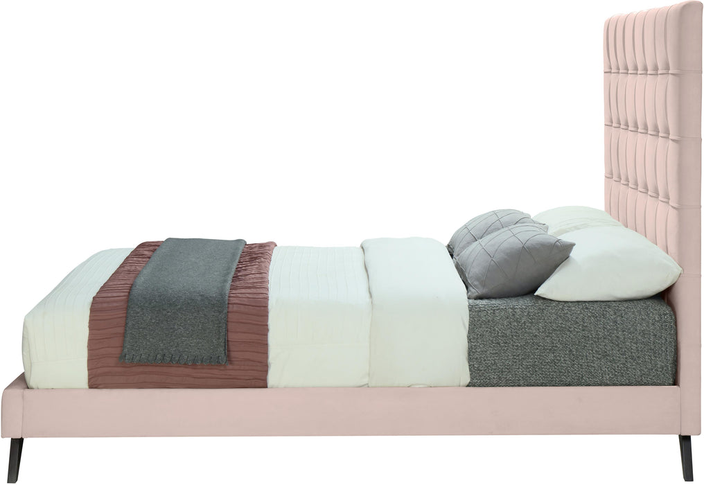 Elly Pink Velvet King Bed - Bargain Furniture (Detroit, MI)