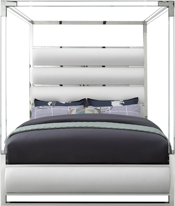 Encore White Faux Leather Queen Bed (4 Boxes) - Bargain Furniture (Detroit, MI)