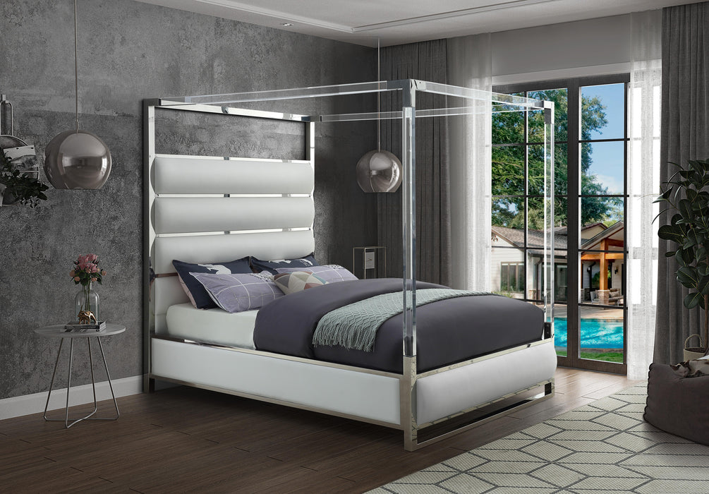 Encore White Faux Leather Queen Bed (4 Boxes) - Bargain Furniture (Detroit, MI)