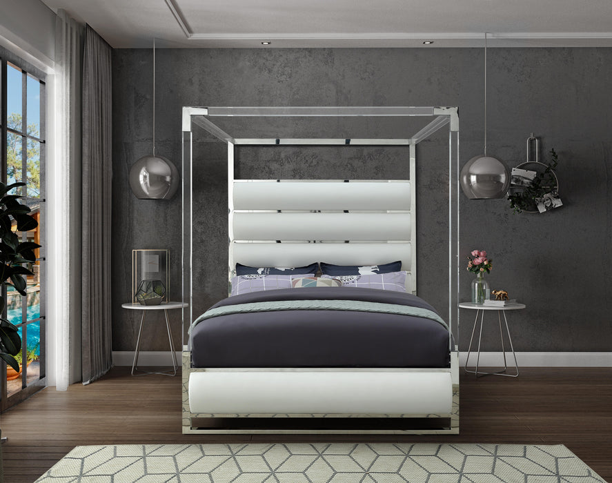 Encore White Faux Leather Queen Bed (4 Boxes) - Bargain Furniture (Detroit, MI)