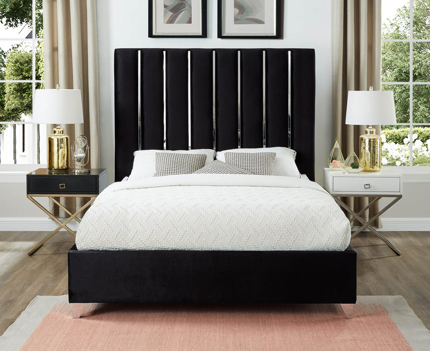 Enzo Black Velvet King Bed - Bargain Furniture (Detroit, MI)