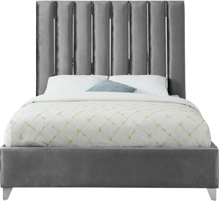 Enzo Grey Velvet Queen Bed - Bargain Furniture (Detroit, MI)