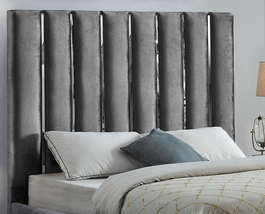 Enzo Grey Velvet Queen Bed - Bargain Furniture (Detroit, MI)