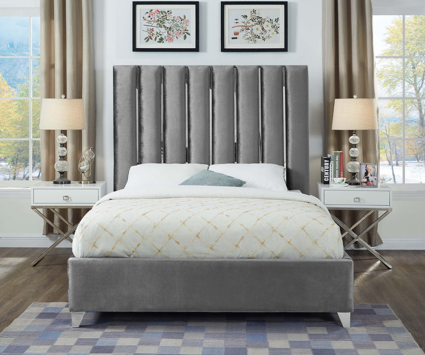 Enzo Grey Velvet Queen Bed - Bargain Furniture (Detroit, MI)