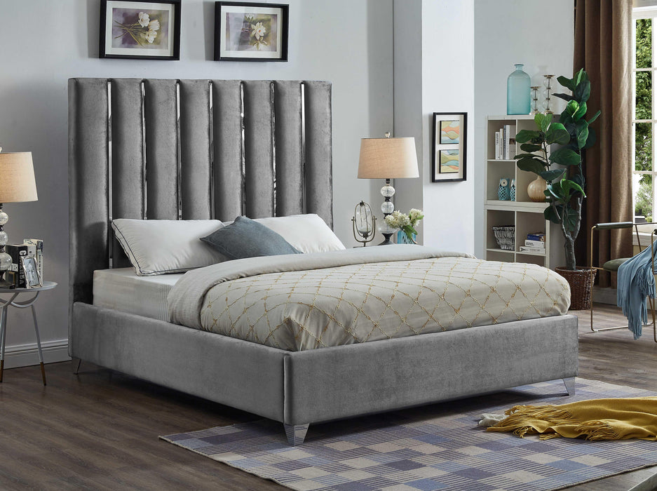 Enzo Grey Velvet Queen Bed - Bargain Furniture (Detroit, MI)