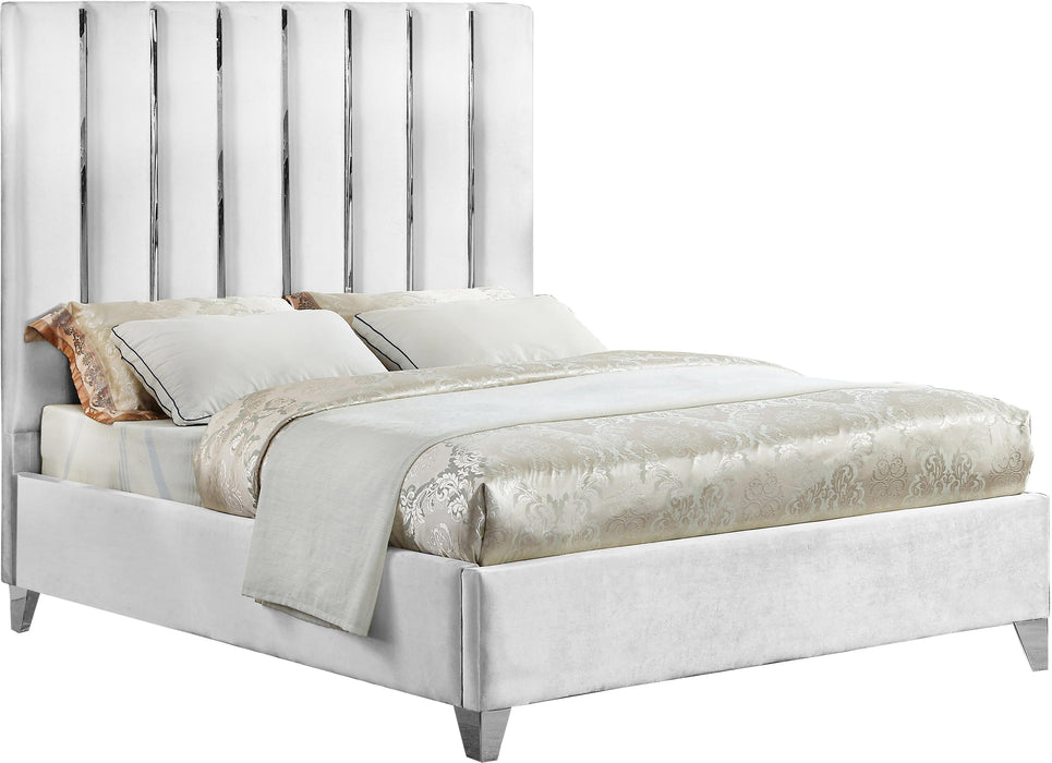 Enzo White Velvet Queen Bed - Bargain Furniture (Detroit, MI)