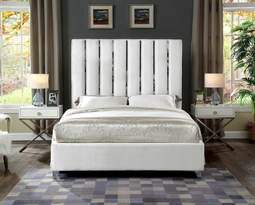 Enzo White Velvet Queen Bed - Bargain Furniture (Detroit, MI)