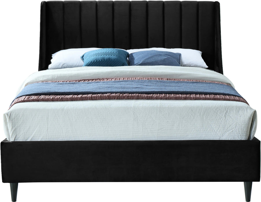 Eva Black Velvet King Bed - Bargain Furniture (Detroit, MI)