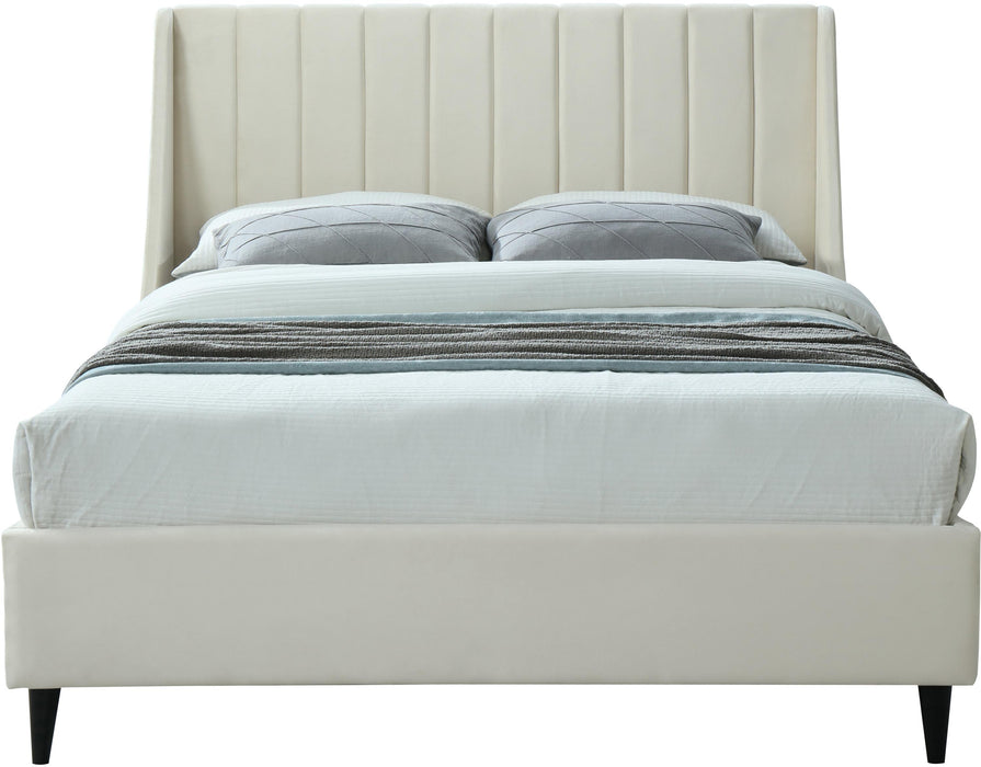 Eva Cream Velvet King Bed - Bargain Furniture (Detroit, MI)