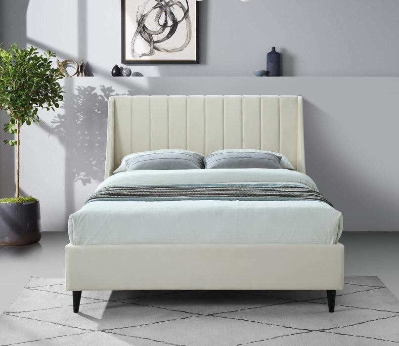 Eva Cream Velvet King Bed - Bargain Furniture (Detroit, MI)