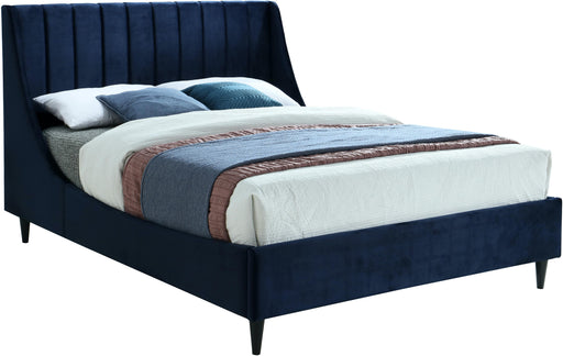 Eva Navy Velvet Queen Bed - Bargain Furniture (Detroit, MI)