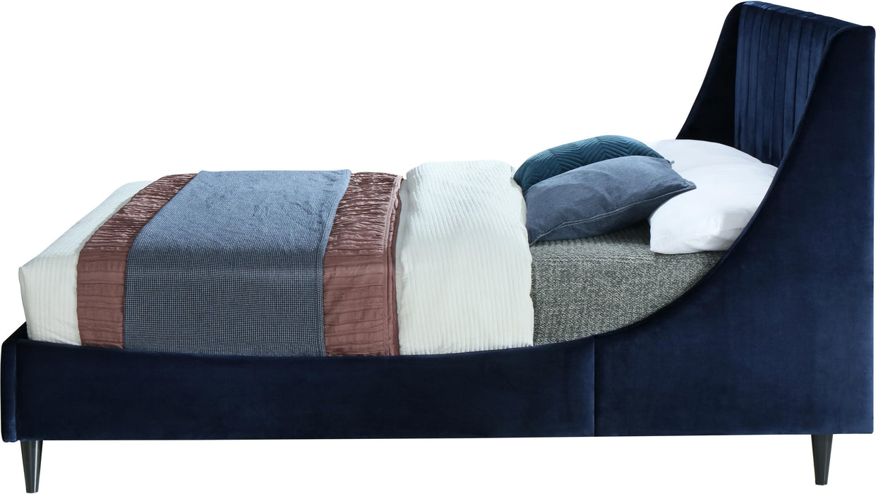 Eva Navy Velvet Queen Bed - Bargain Furniture (Detroit, MI)