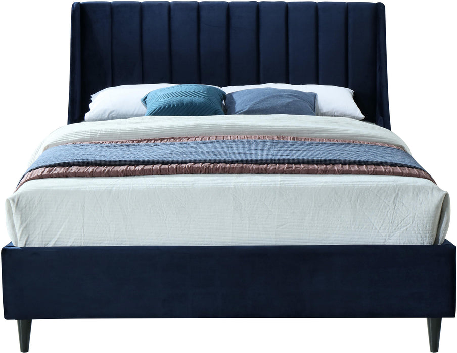 Eva Navy Velvet Queen Bed - Bargain Furniture (Detroit, MI)