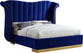 Flora Navy Velvet Queen Bed (3 Boxes) - Bargain Furniture (Detroit, MI)