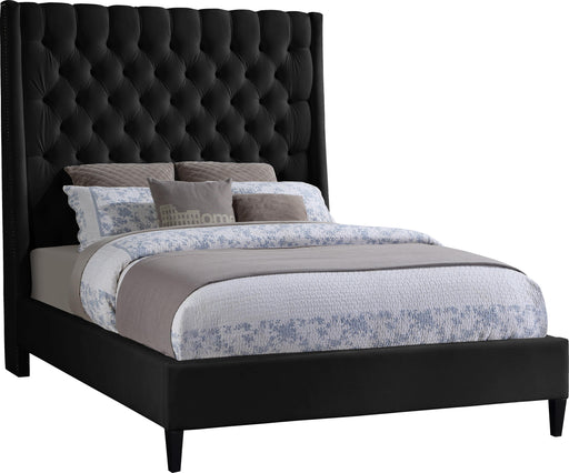 Fritz Black Velvet Queen Bed - Bargain Furniture (Detroit, MI)
