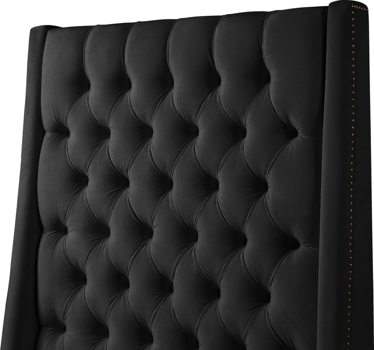 Fritz Black Velvet Twin Bed - Bargain Furniture (Detroit, MI)