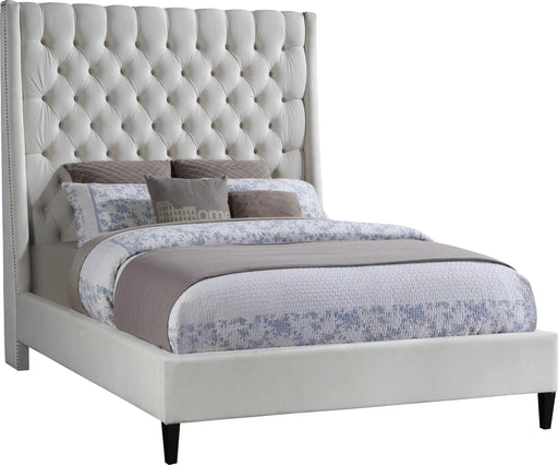 Fritz Cream Velvet Queen Bed - Bargain Furniture (Detroit, MI)