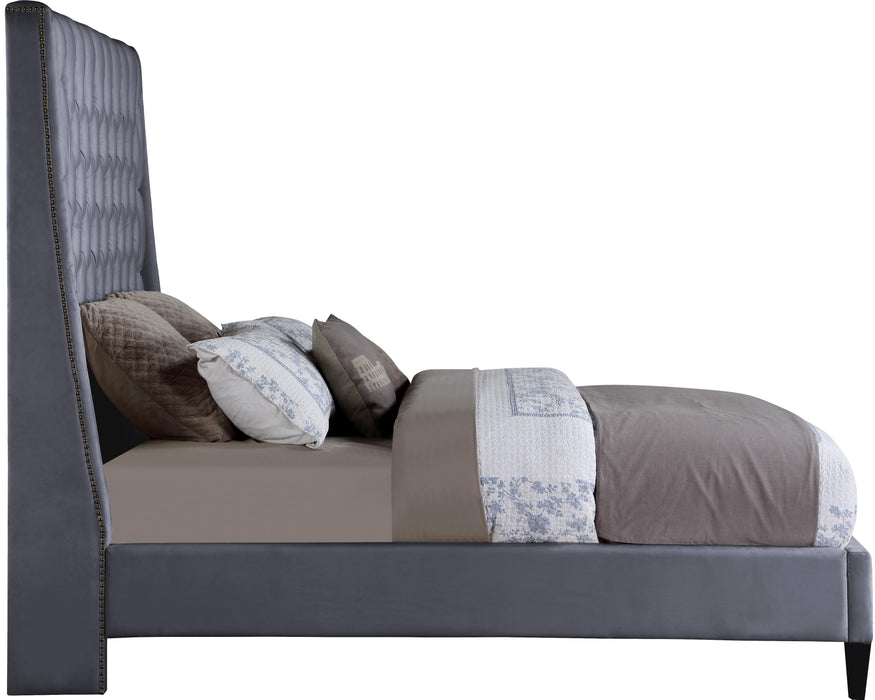 Fritz Grey Velvet King Bed - Bargain Furniture (Detroit, MI)