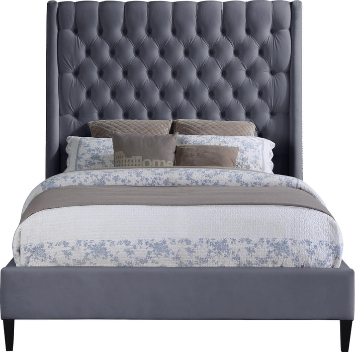 Fritz Grey Velvet King Bed - Bargain Furniture (Detroit, MI)