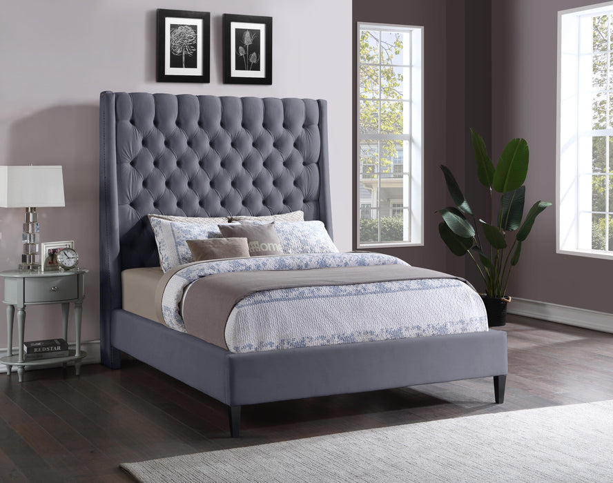 Fritz Grey Velvet Queen Bed - Bargain Furniture (Detroit, MI)