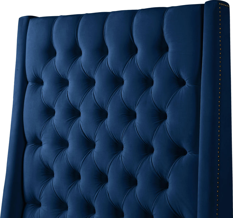 Fritz Navy Velvet Twin Bed - Bargain Furniture (Detroit, MI)