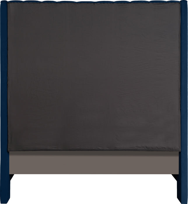 Fritz Navy Velvet Queen Bed - Bargain Furniture (Detroit, MI)