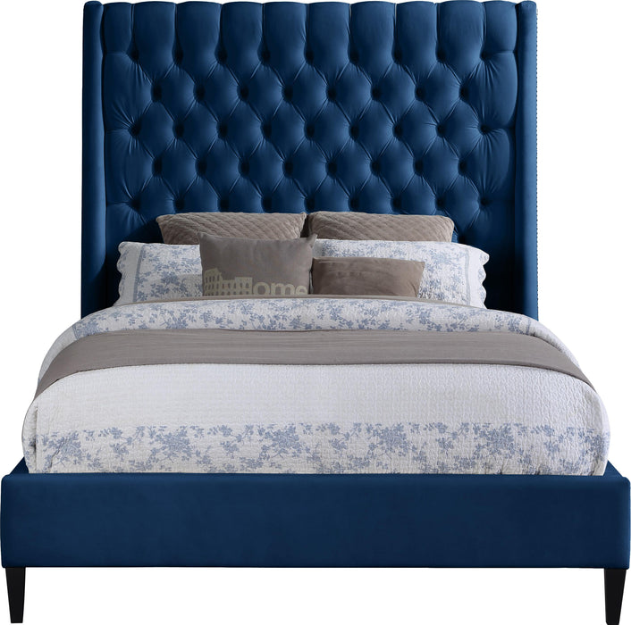 Fritz Navy Velvet Queen Bed - Bargain Furniture (Detroit, MI)