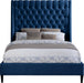 Fritz Navy Velvet Queen Bed - Bargain Furniture (Detroit, MI)