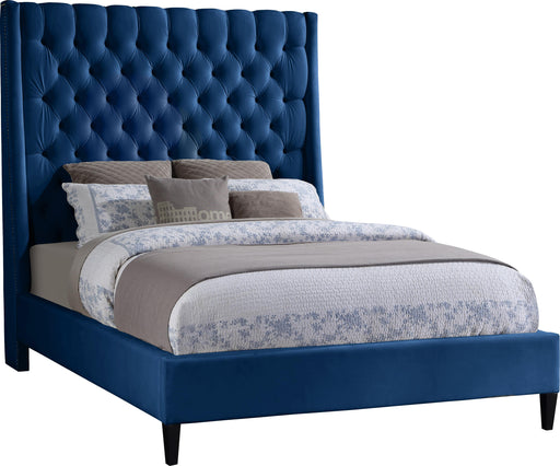 Fritz Navy Velvet King Bed - Bargain Furniture (Detroit, MI)